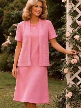 Marty Gutmacher VINTAGE Bubble Gum Pink MIDI Sleeveless Dress & Jacket 10 12